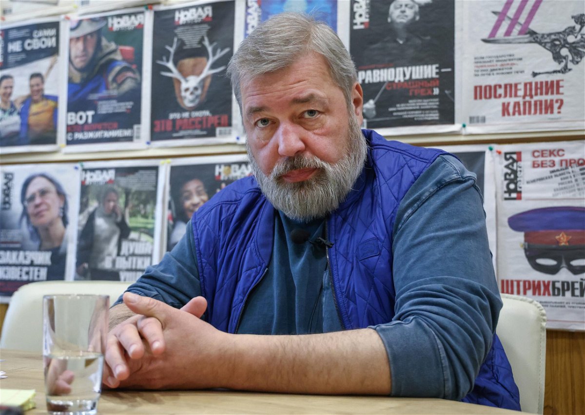 <i>Valery Sharifulin/TASS/Getty Images</i><br/>Novaya Gazeta editor-in-chief Dmitry Muratov gives an interview to TASS Russian News Agency in his office.