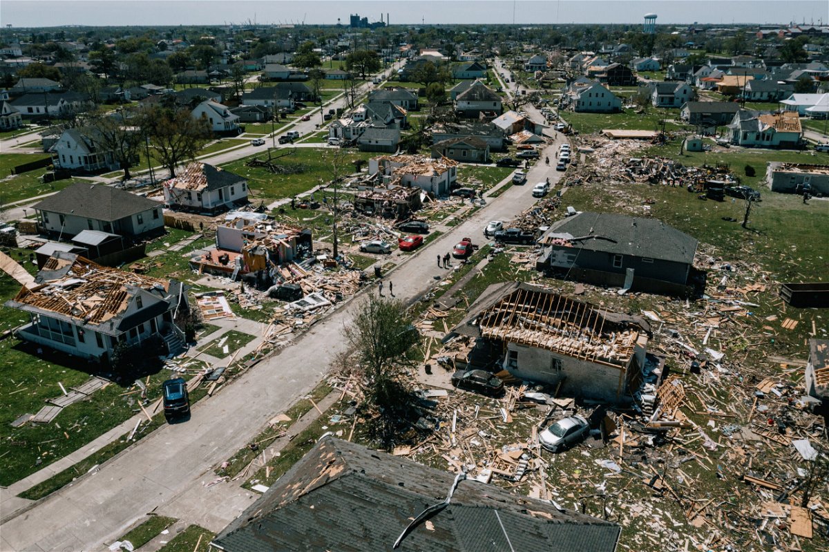 <i>Bryan Tarnowski/Bloomberg/Getty Images</i><br/>A tornado left a trail of damaged and destroyed homes in Arabi