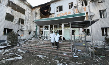 A view of a damaged hospital as civilians continue to hide in a bomb shelter under the hospital amid Russian-Ukrainian conflict in the city of Volnovakha