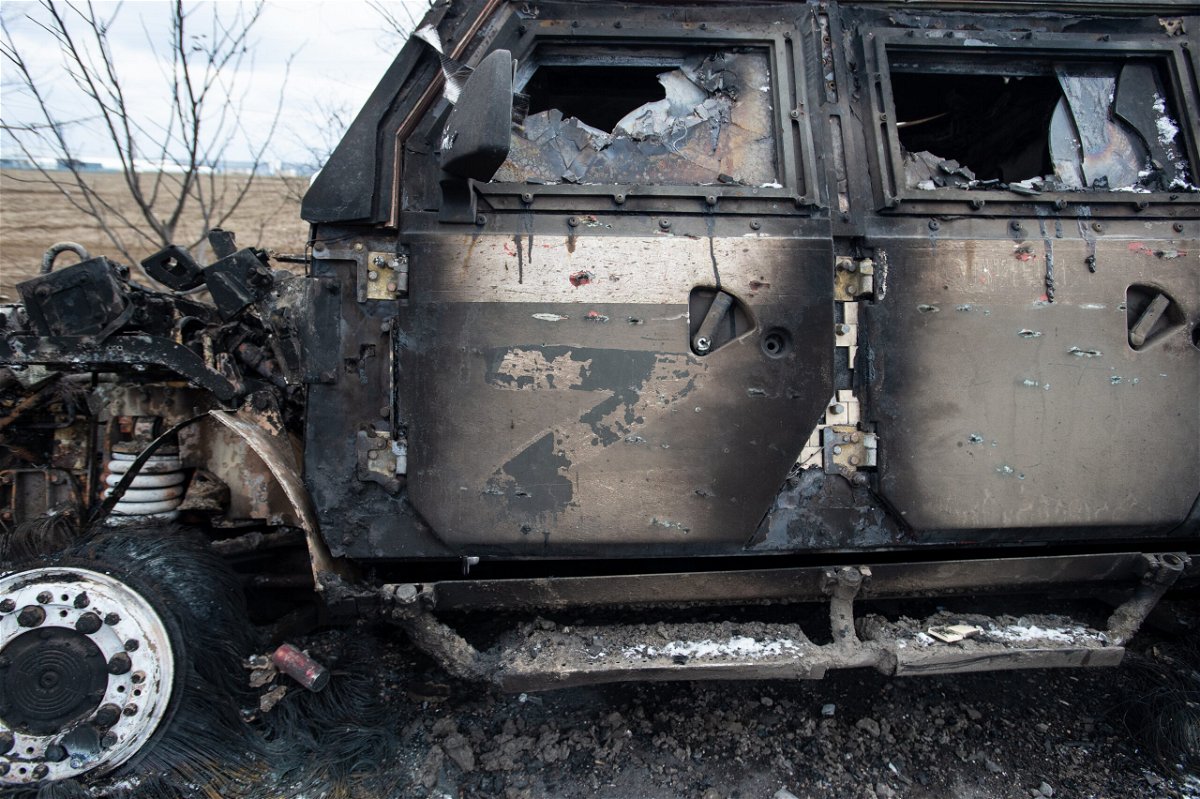 <i>Scott Peterson/Getty Images</i><br/>A burned-out Russian combat vehicle
