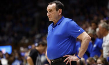 Head coach Mike Krzyzewski of the Duke Blue Devils looks on during the second half against the North Carolina Tar Heels at Cameron Indoor Stadium.
