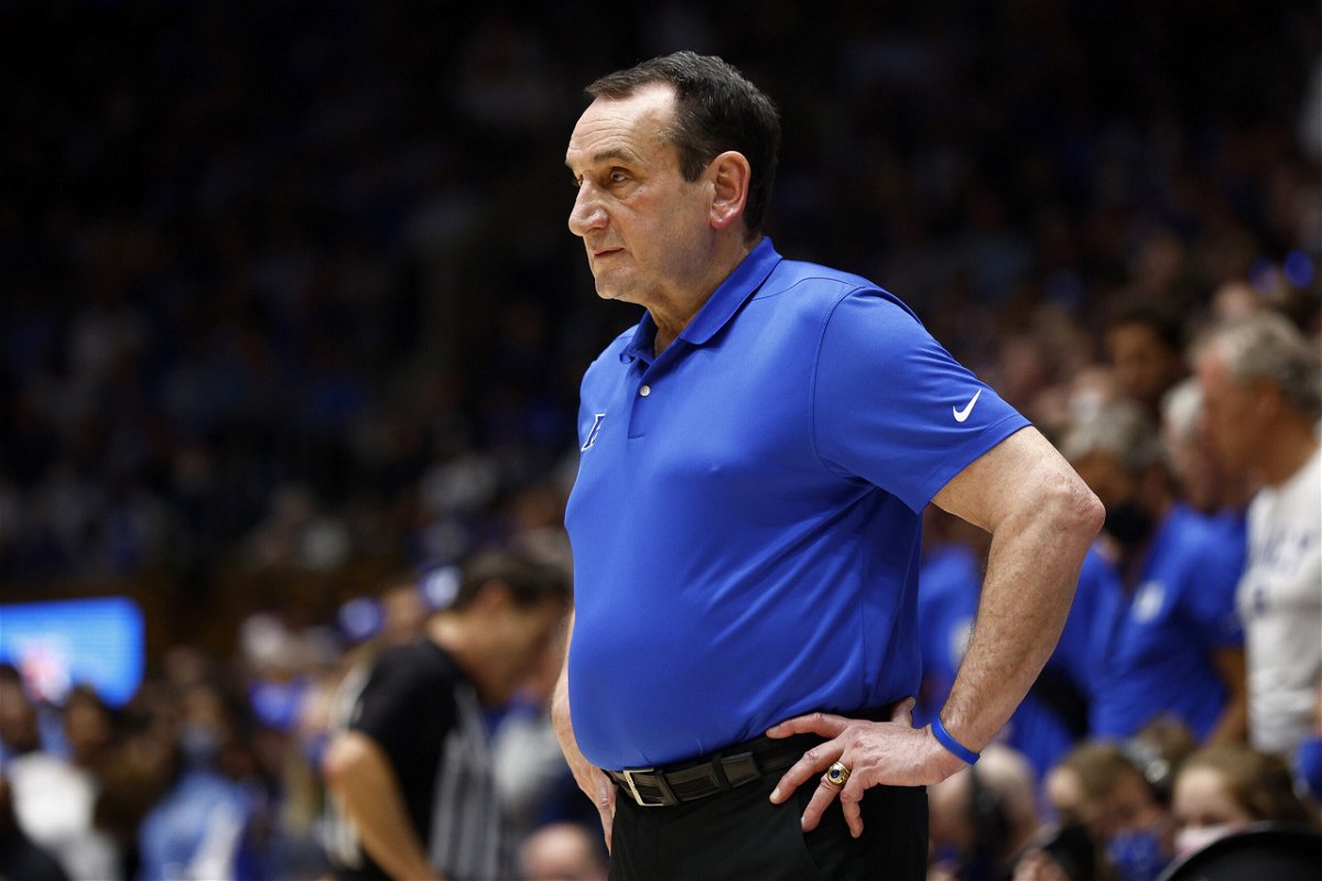 <i>Jared C. Tilton/Getty Images</i><br/>Head coach Mike Krzyzewski of the Duke Blue Devils looks on during the second half against the North Carolina Tar Heels at Cameron Indoor Stadium.