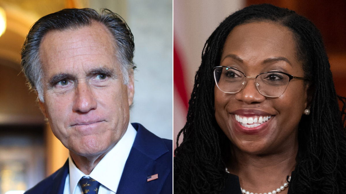 <i>Getty Images</i><br/>Mitt Romney and Supreme Court nominee Ketanji Brown Jackson are seen in this split image.