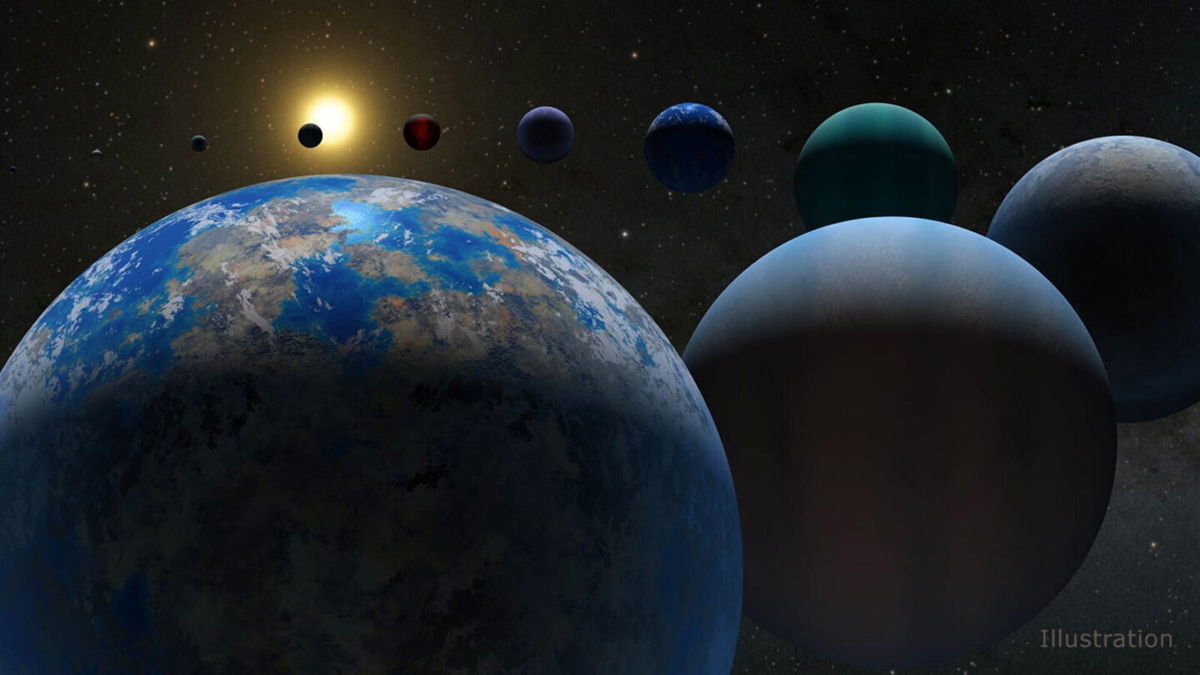 <i>NASA/JPL-Caltech</i><br/>A variety of exoplanet types can be seen in this illustration. Scientists discovered the first exoplanets in the 1990s.