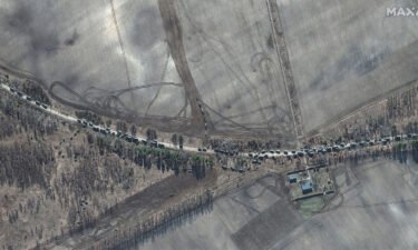 A satellite image from Maxar Technologies shows the 40-mile-long Russian convoy outside Ukraine's capital on February 28.