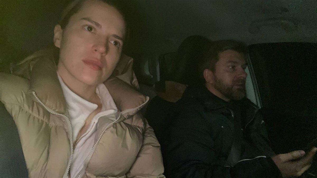 <i>courtesy Yana & Sergii Lysenko</i><br/>Yana and Sergii driving out of Kyiv on Thursday evening.