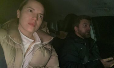 Yana and Sergii driving out of Kyiv on Thursday evening.
