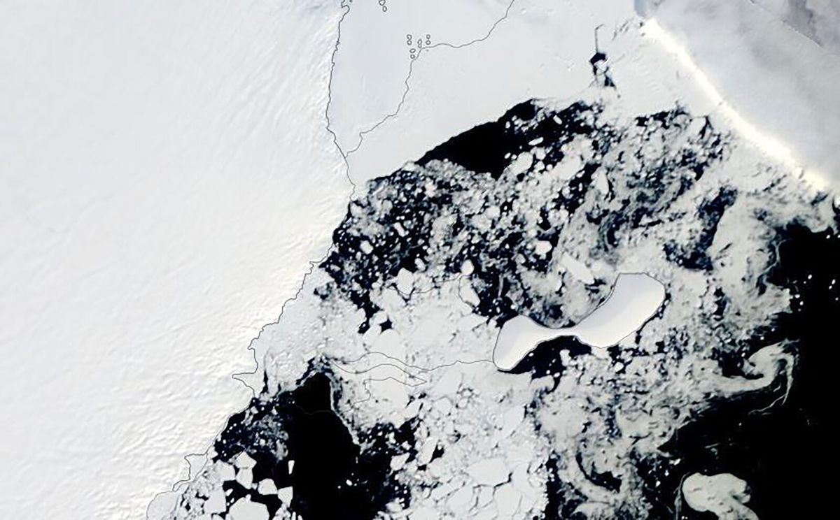 <i>NASA</i><br/>Satellite imagery from March 21 shows the area around the Conger Ice Shelf