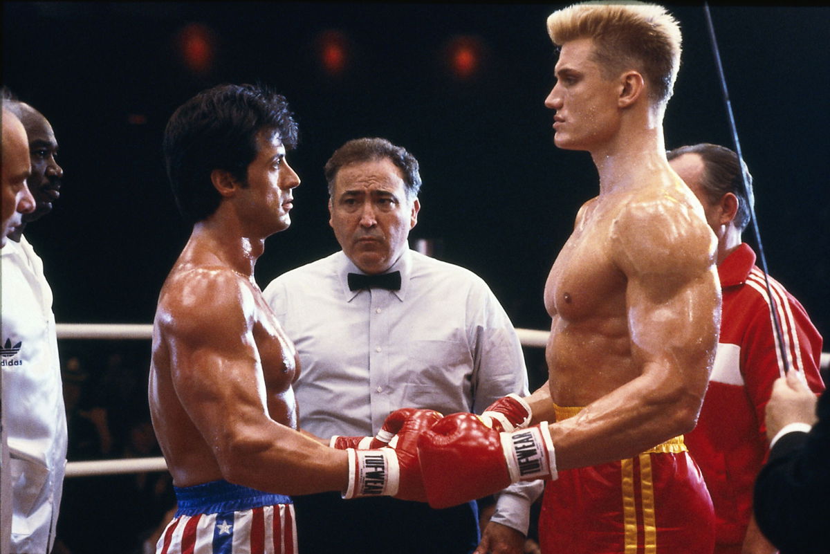 <i>MGM/UA/Kobal/Shutterstock</i><br/>Sylvester Stallone and Dolph Lundgren in the 1985 film 