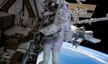 NASA astronaut Raja Chari is pictured tethered to the International Space Station during a six-hour and 54-minute spacewalk on March 15.