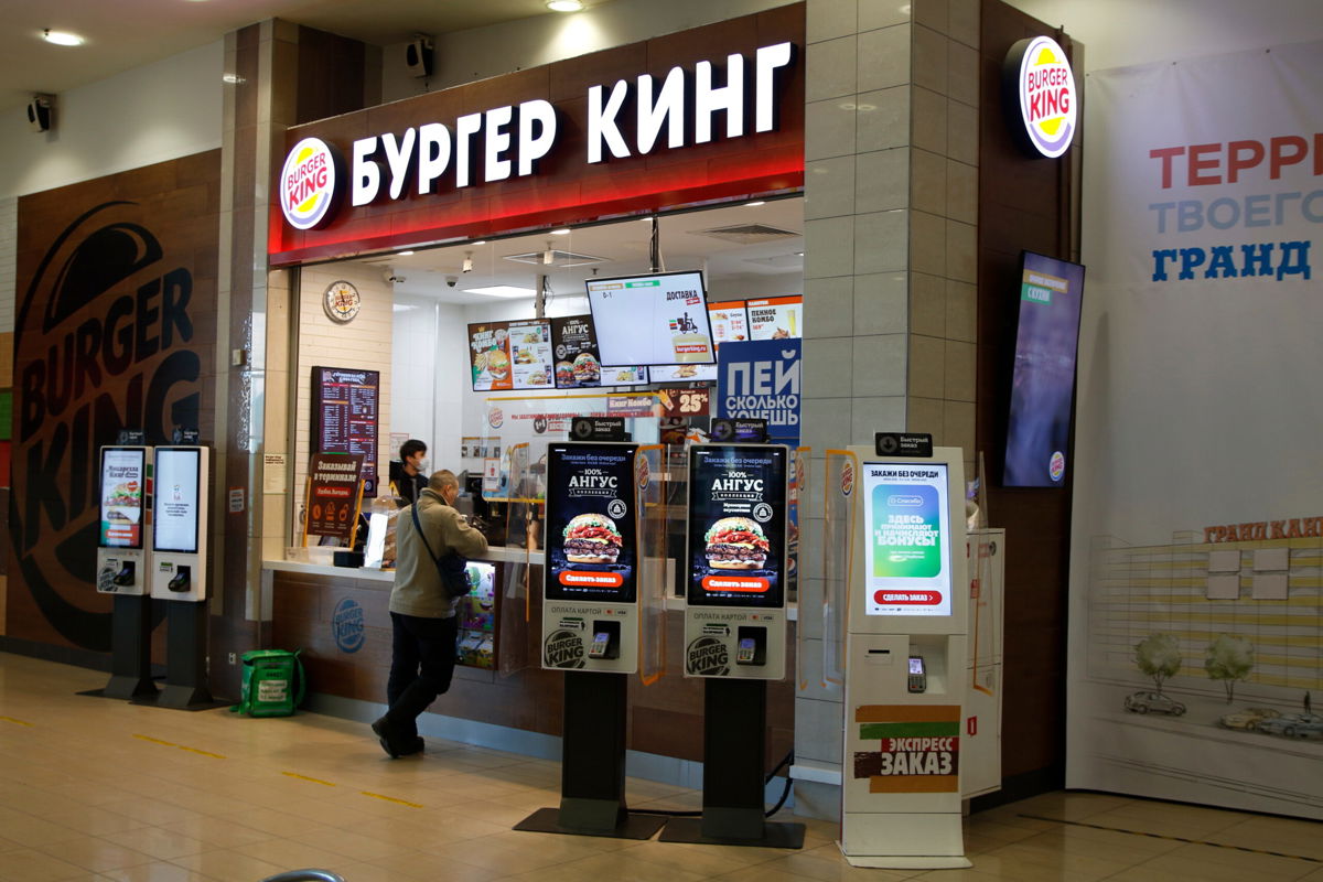 <i>Maksim Konstantinov/SOPA Images/LightRocket/Getty Images</i><br/>A Burger King restaurant at a St. Petersburg shopping center. Burger King is trying to suspend its operations in Russia