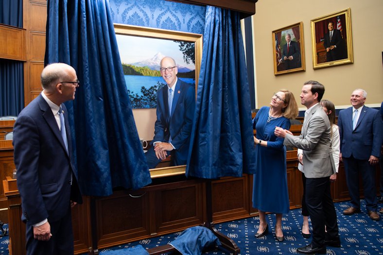 Rep. Greg Walden looks on as his portrait is unveiled at Capitol Hill ceremony