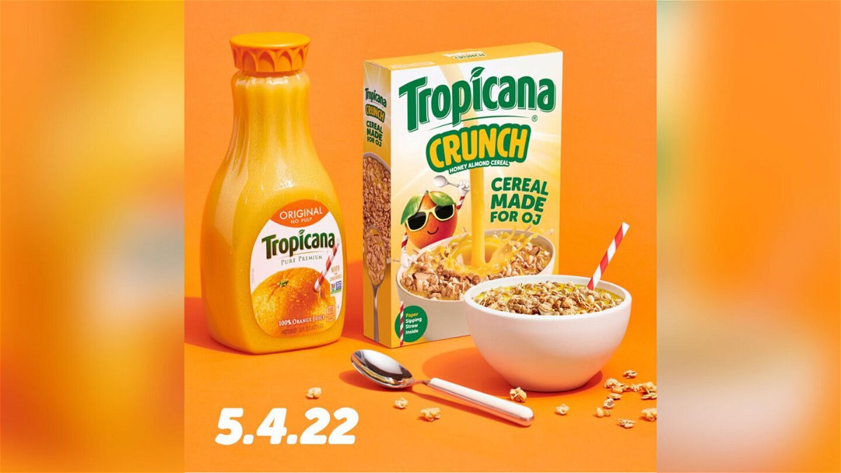 <i>From Tropicana/Instagram</i><br/>Tropicana is introducing a new cereal that's made specifically for orange juice.