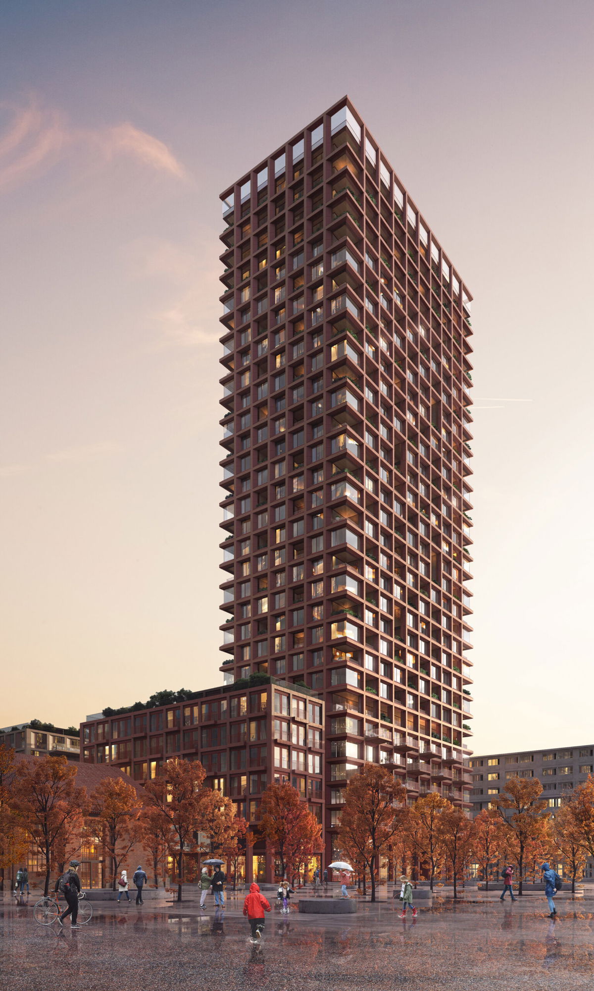 <i>Aesthetica Studio/Schmidt Hammer Lassen Architects</i><br/>The 100-meter-tall construction will follow a system which replaces a concrete core with wood.