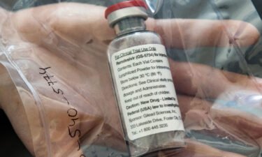 The US Food and Drug Administration has approved Monday Remdesivir to treat young children with Covid-19. Pictured is a vial of the drug Remdesivir.