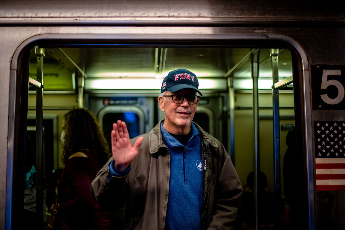 <i>Hilary Swift for CNN</i><br/>Patrick Curley inside a train at a Times Square-42 Street subway platform.