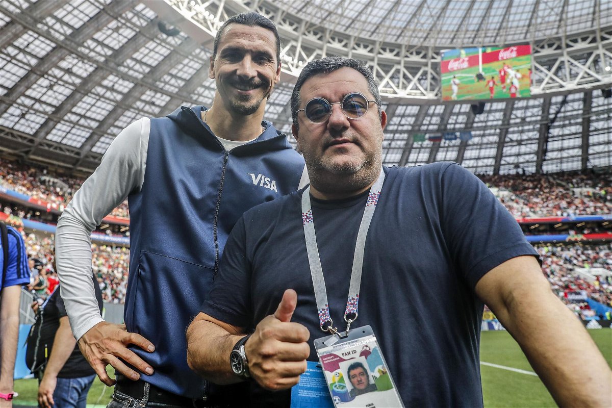 <i>VI-Images/Getty Images</i><br/>Raiola poses alongside Zlatan Ibrahimovic during the 2018 FIFA World Cup in Russia.