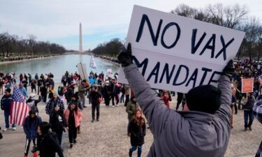 Protesters gather for a rally against COVID-19 vaccine mandates in front of the Lincoln Memorial in Washington
