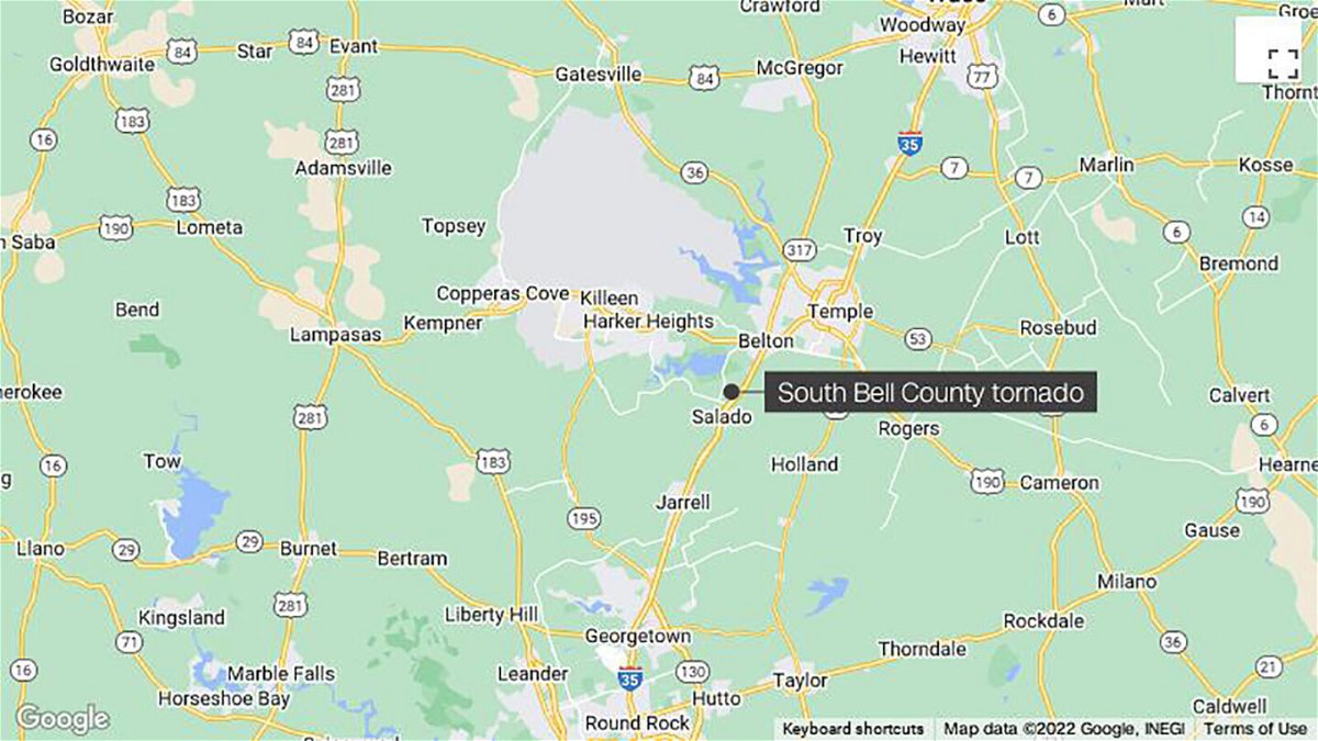 <i>INEGI/GOOGLE MAPS</i><br/>23 people were injured after tornadoes touch down in Bell County