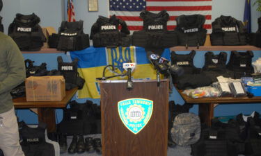Protective vests donated to Ukraine as part of the Falls Township Police Department's 'Operation Urgent Aid.'