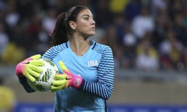 US goalkeeper Hope Solo takes the ball during a soccer game against New Zealand at the Rio Olympics in August 2016.