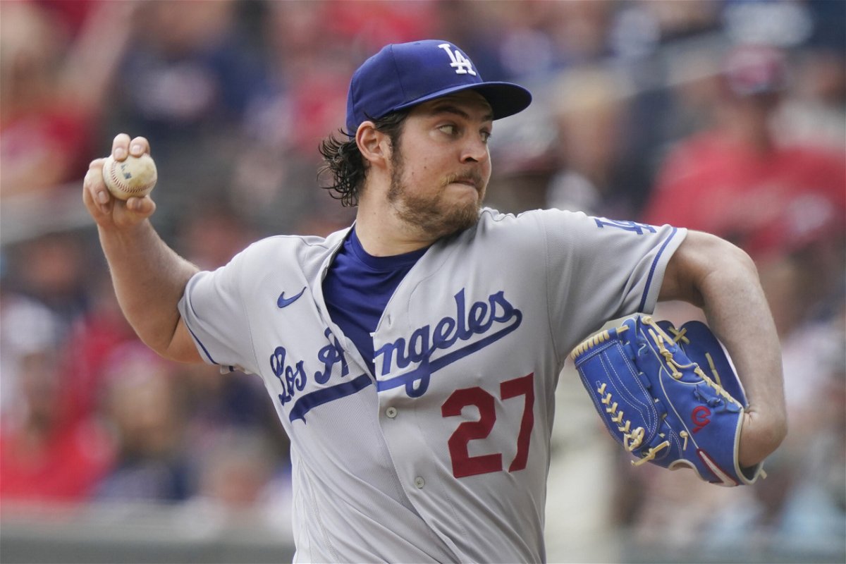 <i>Brynn Anderson/AP</i><br/>Los Angeles Dodgers starting pitcher Trevor Bauer delivers in the first inning of a baseball game against the Atlanta Braves on June 6