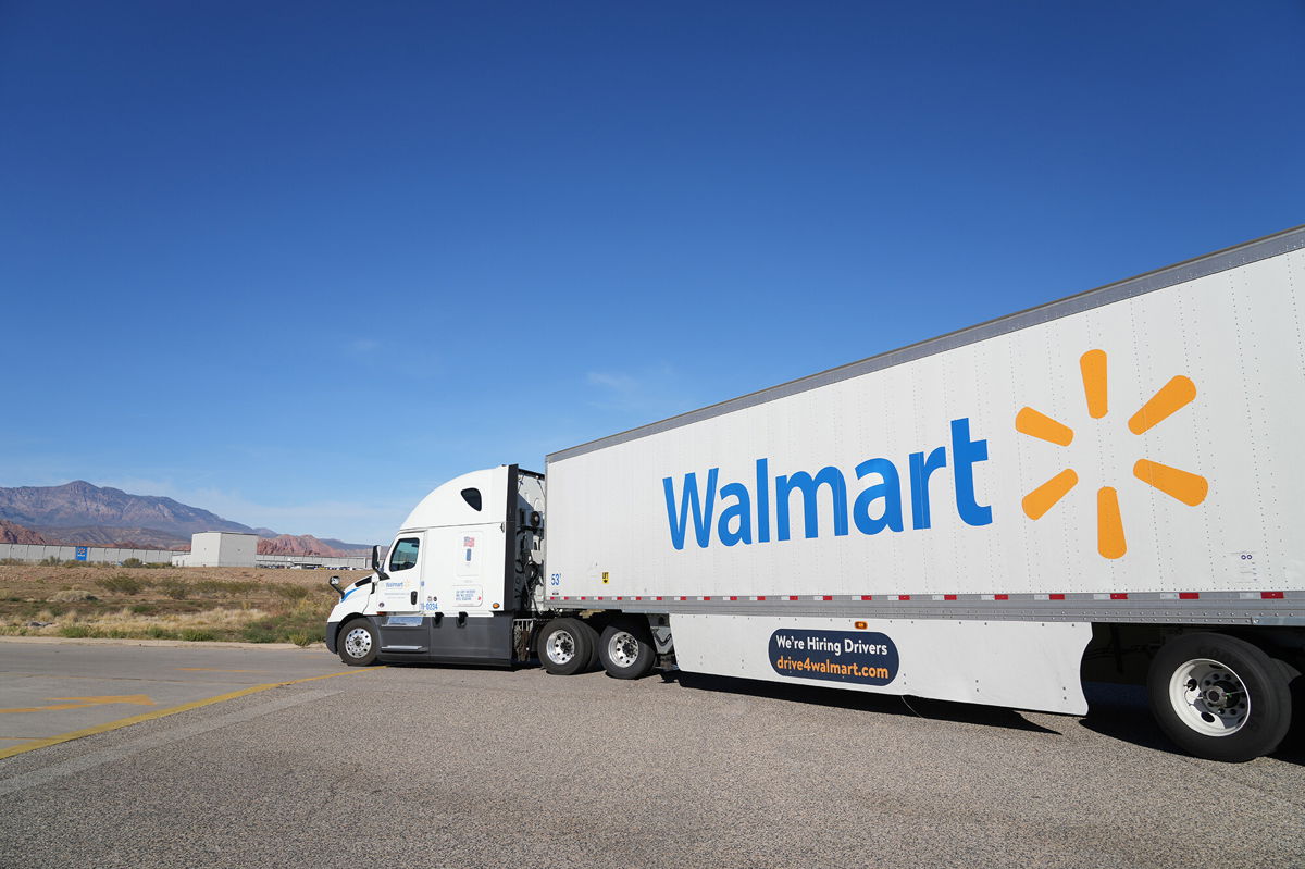 <i>George Frey/Bloomberg/Getty Images</i><br/>A truck enters a Walmart Distribution Center in Saint George
