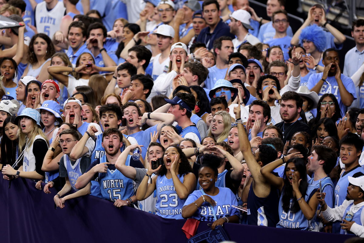 <i>Isaiah Vazquez/NCAA Photos/Getty Images</i><br/>UNC fans react to a play during the semifinal game of the 2022 NCAA Men's Basketball Tournament Final Four at Caesars Superdome