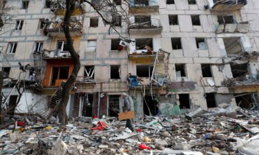 A destroyed residential building in Mariupol