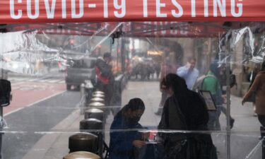 A COVID-19 testing site stands in Manhattan on March 31