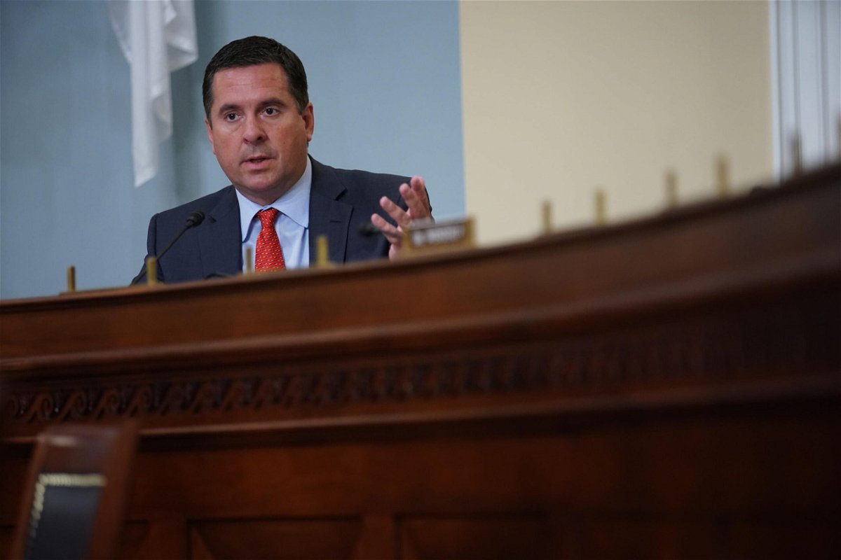 <i>Al Drago/Pool/Getty Images</i><br/>Then-Rep. Devin Nunes speaks during a House Intelligence Committee hearing on April 15