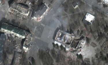 Mariupol drama theater in ruins after being bombed.