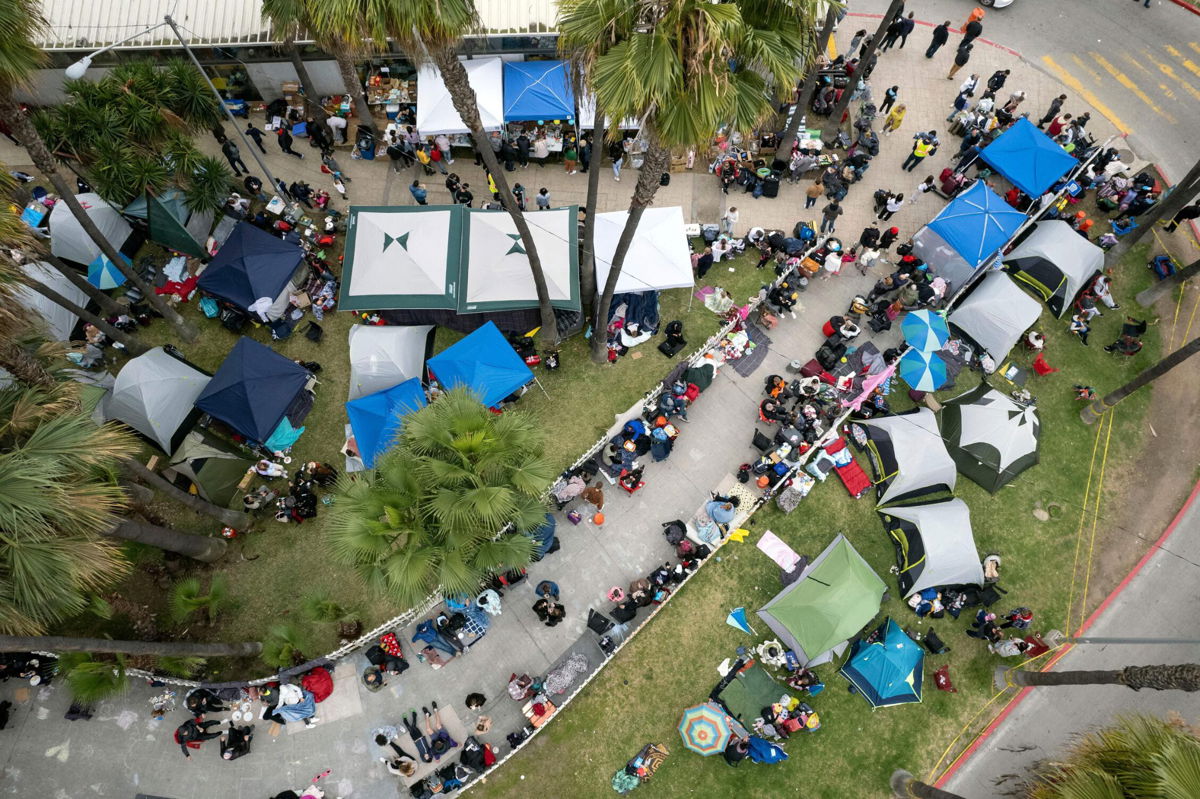 <i>GUILLERMO ARIAS/AFP/Getty Images</i><br/>Aerial view of an improvised camp of Ukrainians seeking for asylum in the United States