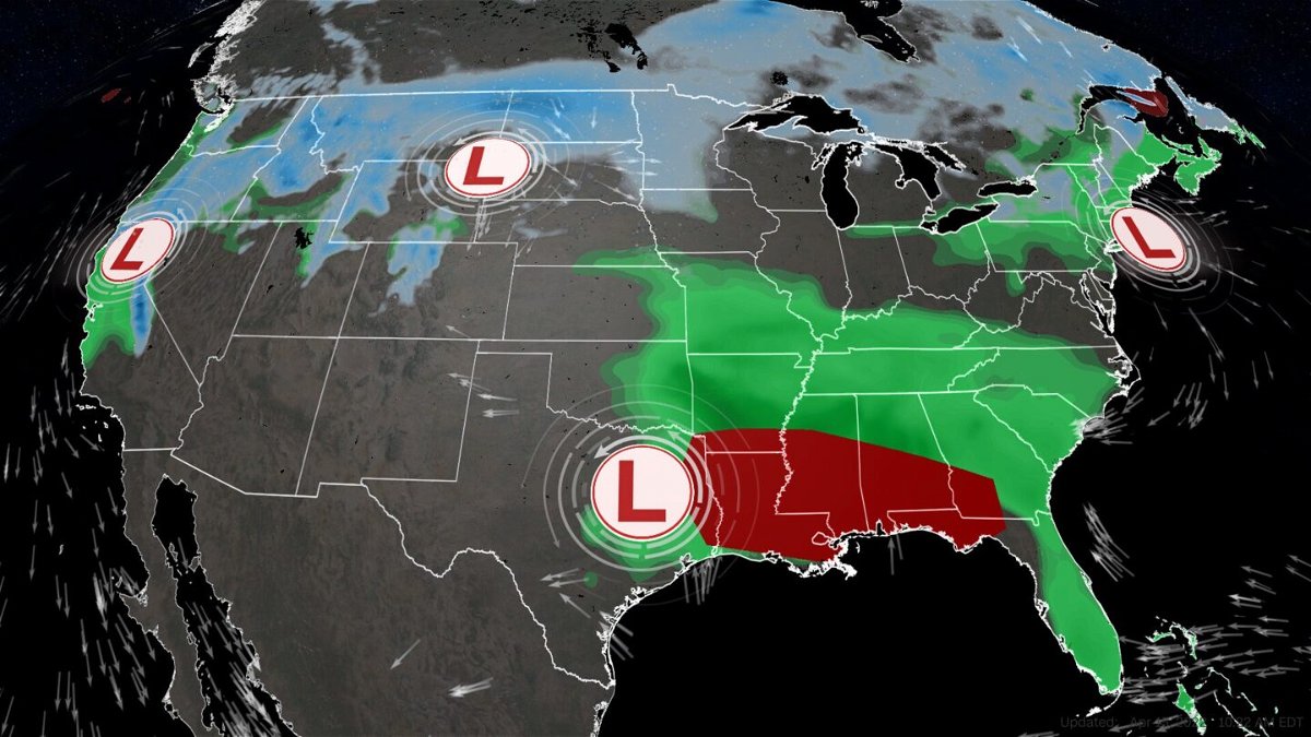 <i>CNN Weather</i><br/>Storm systems will make for a messy holiday weekend across most of the United States.