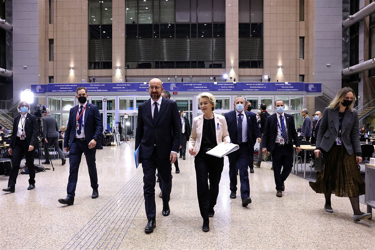 <i>EU Council/Pool/Anadolu Agency/Getty Images</i><br/>European Commission President Ursula von der Leyen and President of EU Council Charles Michel in Brussels on March 25.