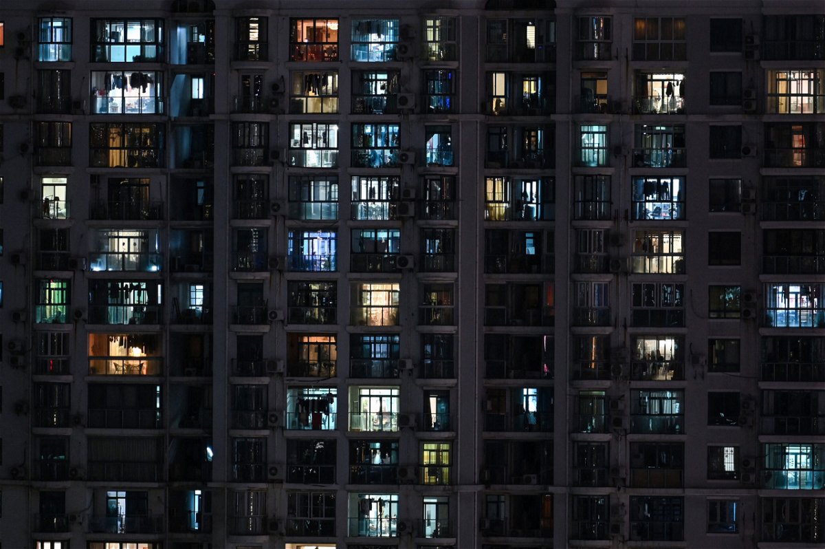 <i>Hector Retamal/AFP/Getty Images</i><br/>A view of residential units in Shanghai during a Covid-19 lockdown on April 17. A video documenting the harsh impact of Shanghai's nearly month-long lockdown is being censored in China.