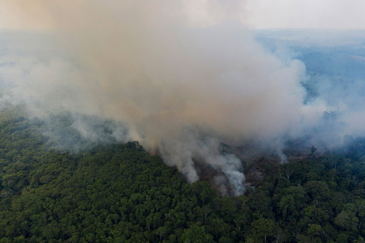 <i>Leo Correa/AP</i><br/>Smoke rises from a fire in the Amazon rainforest in Ruropolis