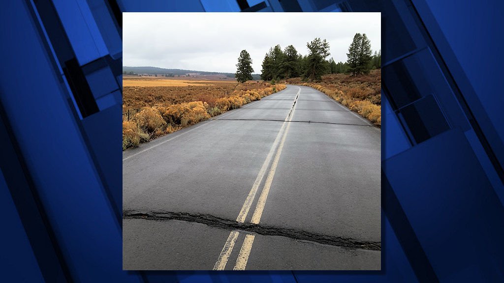 Cracks evident across stretch of Forest Road 42 on Ochoco National Forest