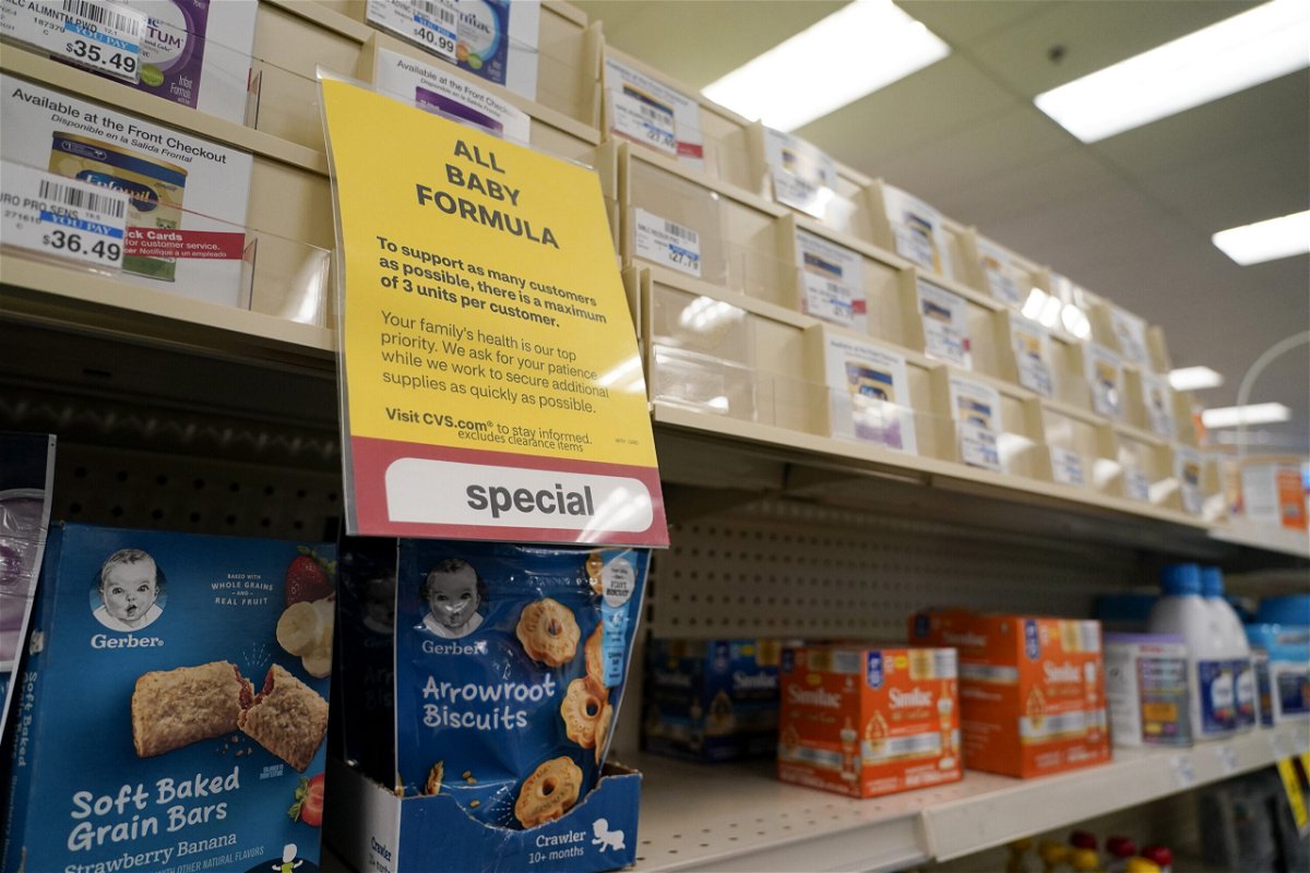 <i>Chris Carlson/AP</i><br/>A sign is posted at a CVS pharmacy indicating a shortage in the availability of baby food on May 10