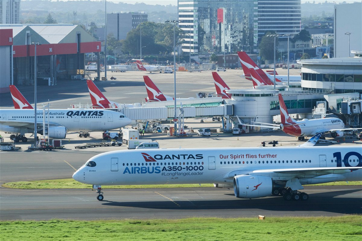 <i>James D. Morgan/Airbus/Qantas/Getty Images</i><br/>An Airbus A350-1000 flight test aircraft arrives at Sydney airport to mark a major fleet announcement by Australian airline Qantas on May 02