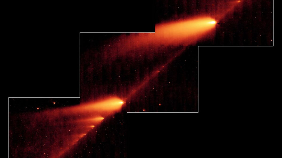 <i>NASA</i><br/>A brand new meteor shower could dazzle the night sky Monday. Pictured is an infrared image from NASA's Spitzer Space Telescope showing the broken comet 73P/Schwassman-Wachmann.