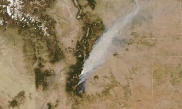 This image of the Hermit's Peak/Calf Canyon Fire was taken from space on May 10 and shows a pyrocumulonimbus cloud forming on the northern side of the fire.