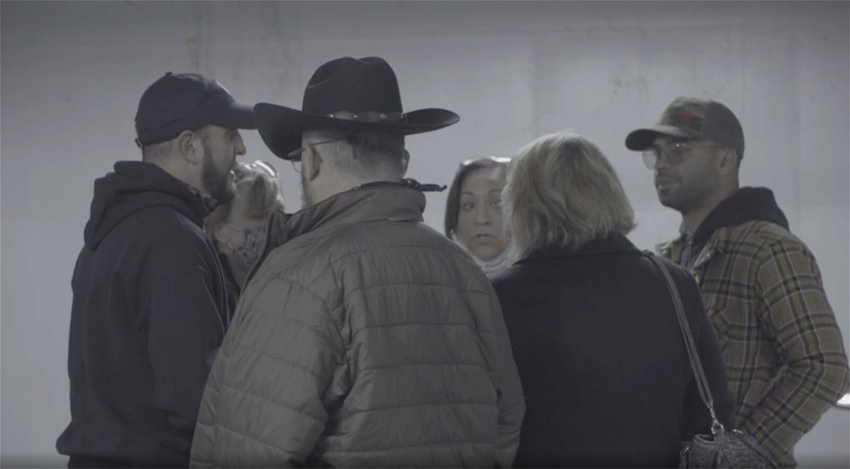 <i>Justice Department</i><br/>The Justice Department released videos on May 24 showing the leaders of the Oath Keepers and the Proud Boys meeting 24 hours prior to the January 6 attack. Seen here is a still from a video released in court.