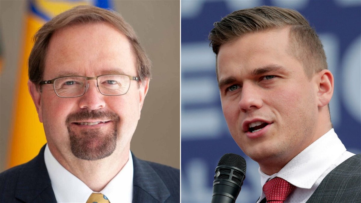 <i>Chuck Edwards for Congress/Chris Seward/AP</i><br/>Rep. Madison Cawthorn (right) conceded his race in the GOP primary for North Carolina's 11th District to opponent Chuck Edwards (left) in a phone call