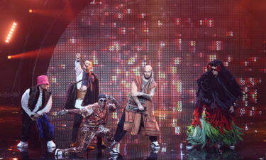 The Kalsuh Orchestra from Ukraine performs with the title Stefania at the first semifinal of the Eurovision Song Contest (ESC).