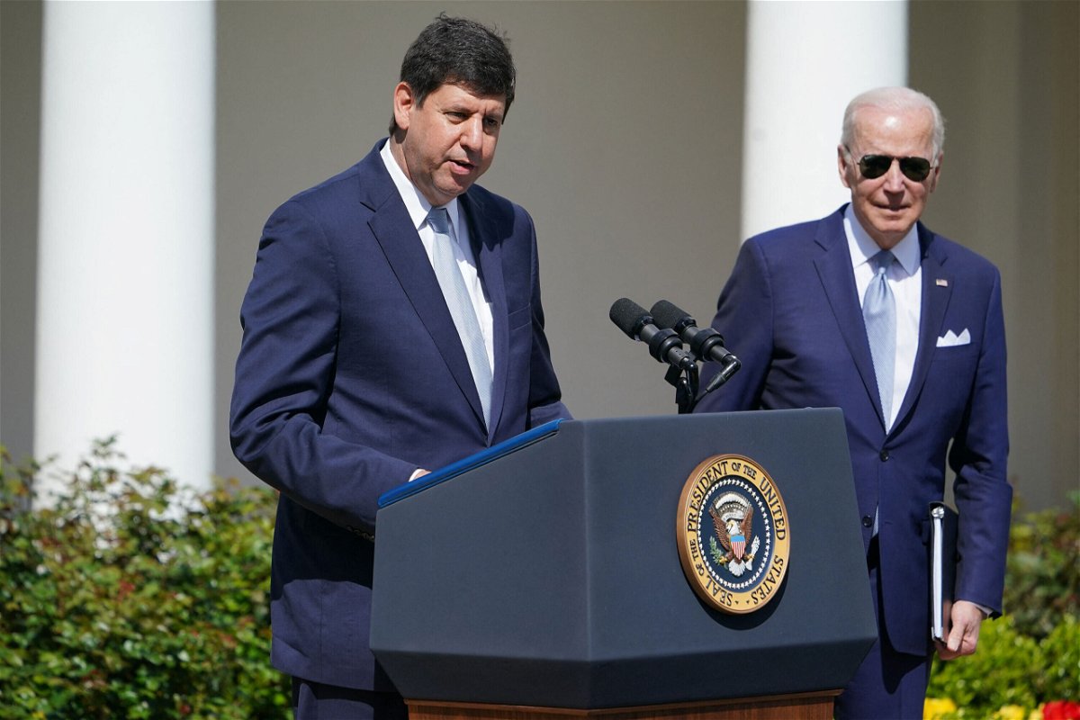 <i>Mandel Ngan/AFP/Getty Images</i><br/>More than 100 mayors back US President Joe Biden's ATF nominee Steve Dettelbach. President Biden listens as Dettelbach