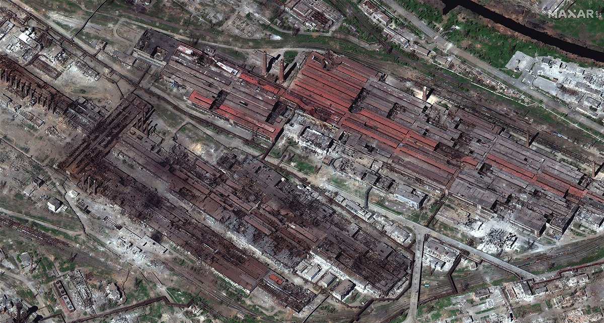 <i>Maxar Technologies/Reuters</i><br/>A satellite image shows an overview of the Azovstal steel plant