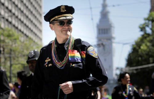 A San Francisco Police officer marches in the city's Pride parade in 2016.