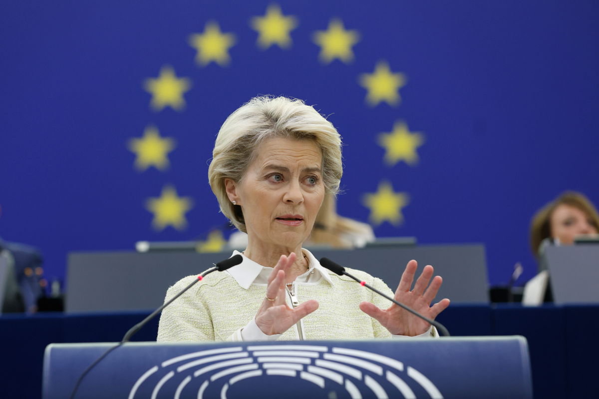 <i>Jean-Francois Badias/AP</i><br/>The EU proposes a ban on Russian oil imports. European Commission President Ursula von der Leyen is seen here on May 4 in Strasbourg