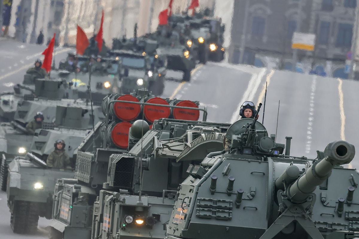 <i>Sefa Karacan/Anadolu Agency/Getty Images</i><br/>Russian military vehicles at a parade rehearsal on April 28.